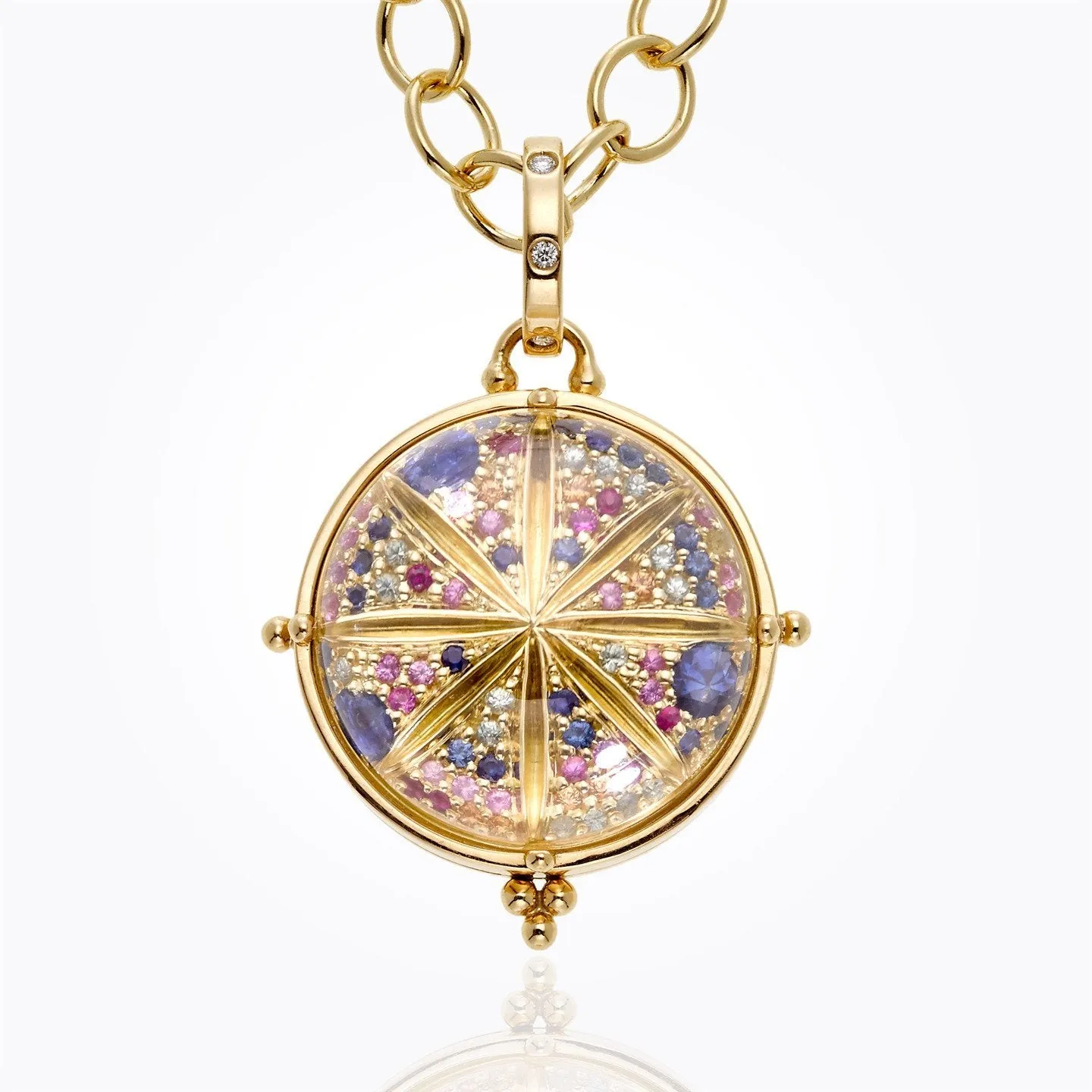 18K Sorcerer Crystal Locket in mix sapphires and diamond