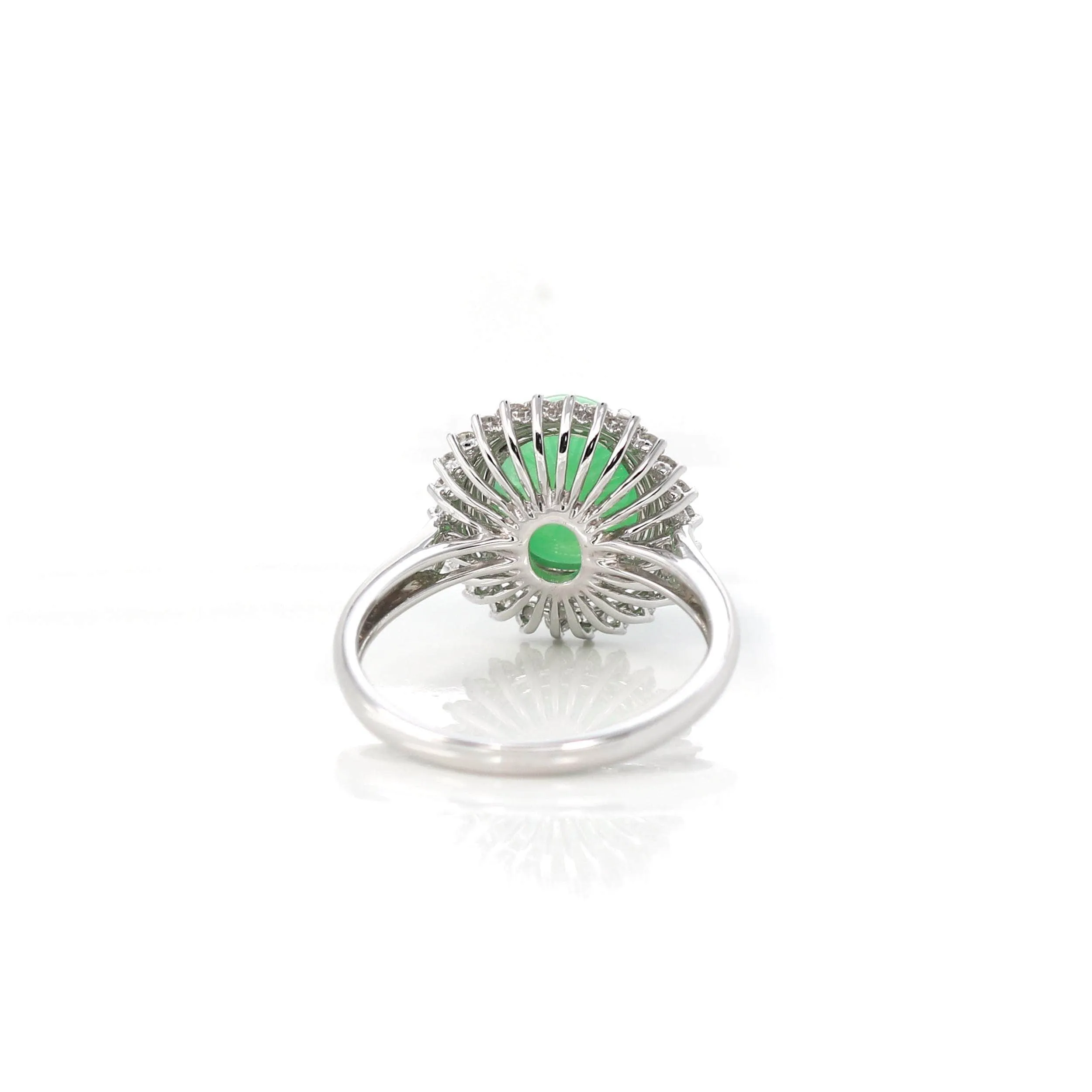 18k White Gold Natural Imperial Green Jadeite Jade Engagement Ring With Diamonds