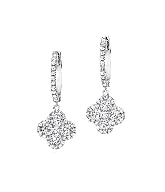 18k White Gold Quatrefoil Diamond Earrings