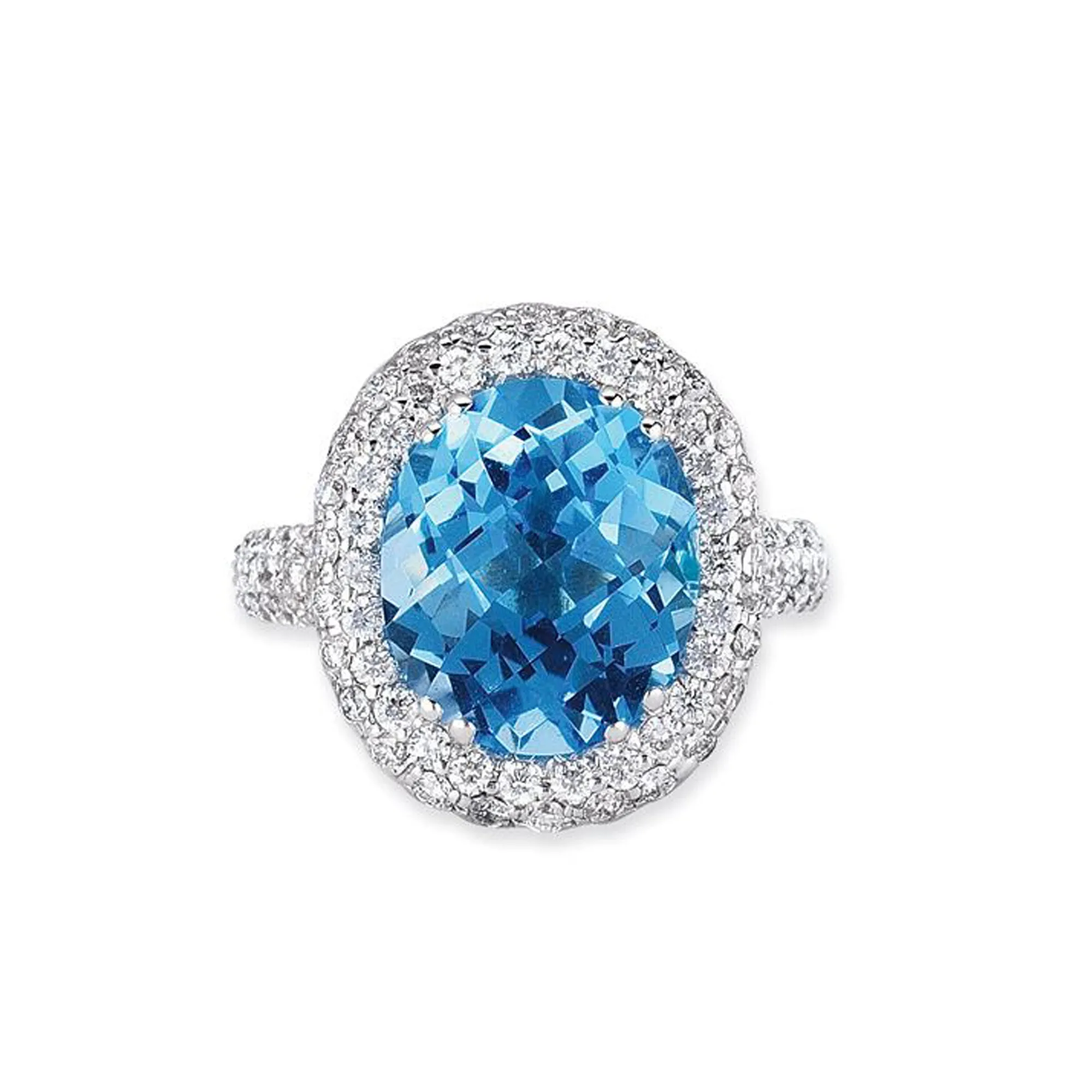 18K WHITE GOLD RING WITH DIAMONDS AND BLUE TOPAZ