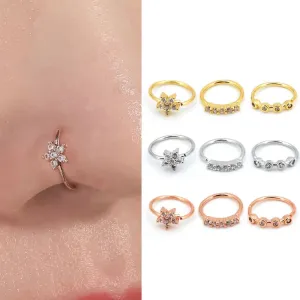 1Piece 20gx8mm Zircon Nose Rings Nostril Bendable Flower Hoop Ring Tragus Ear Cartilage Earring for Women Nose Piercing Jewelry