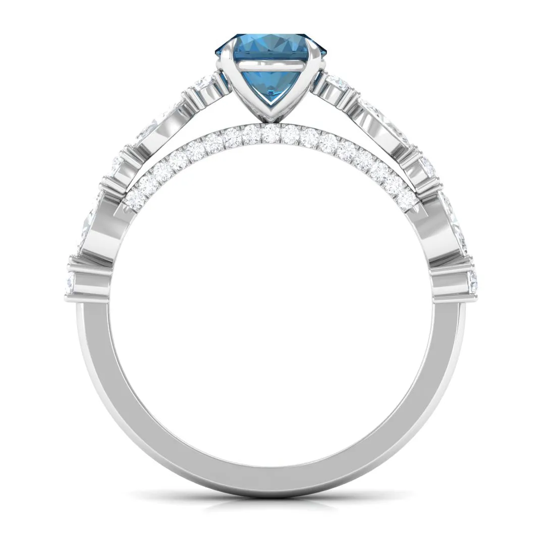 2.25 CT Solitaire Accent Ring with Created London Blue Topaz and Diamond