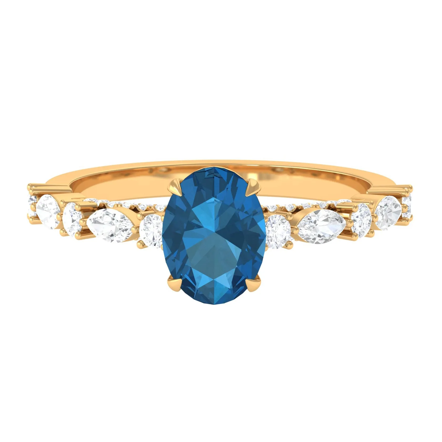 2.25 CT Solitaire Accent Ring with Created London Blue Topaz and Diamond