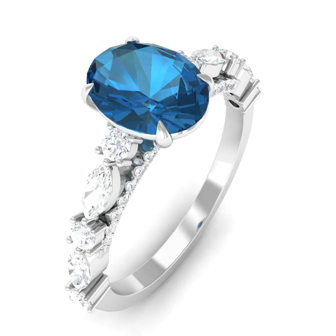 2.25 CT Solitaire Accent Ring with Created London Blue Topaz and Diamond