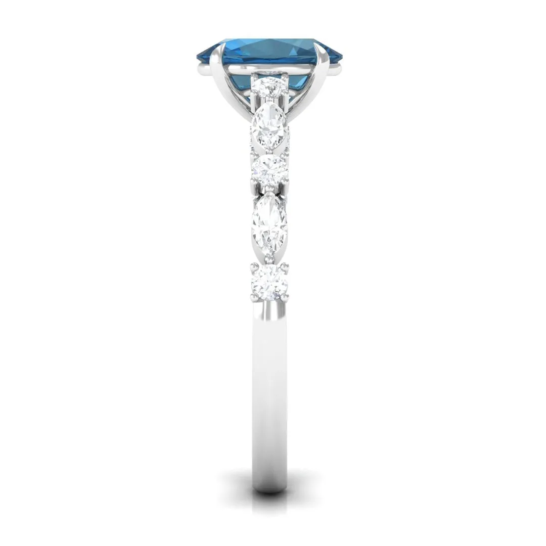 2.25 CT Solitaire Accent Ring with Created London Blue Topaz and Diamond