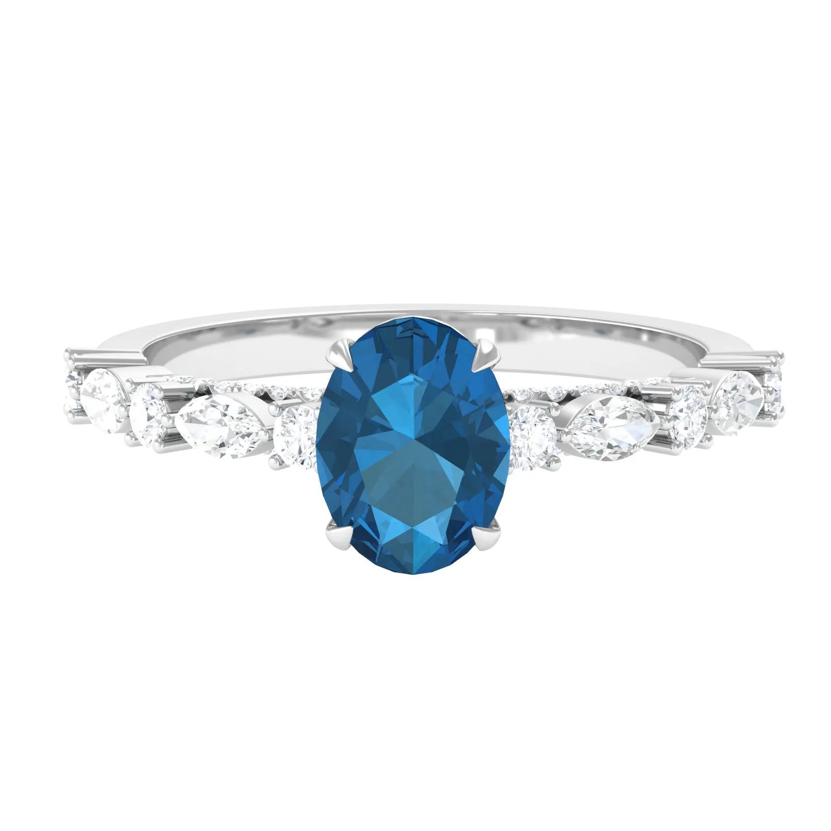 2.25 CT Solitaire Accent Ring with Created London Blue Topaz and Diamond