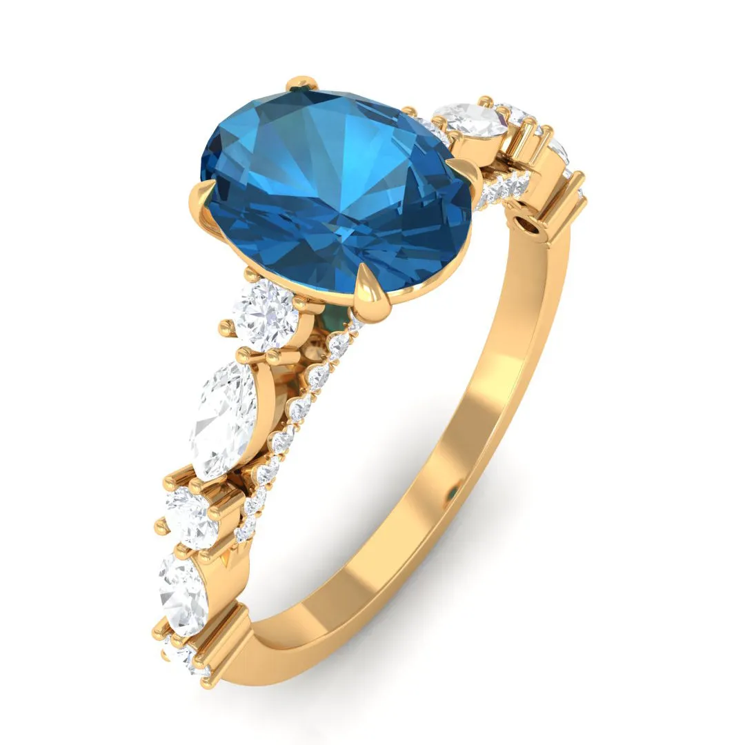 2.25 CT Solitaire Accent Ring with Created London Blue Topaz and Diamond