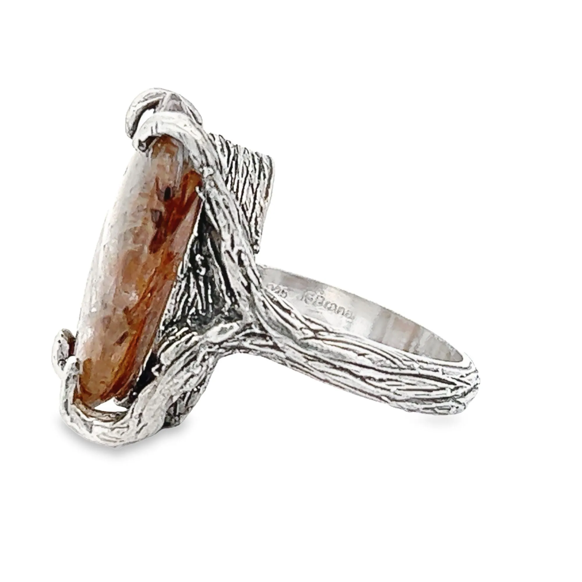 23.5 ct Bronze Rutilated Quartz Sterling Silver Tree Branch Ring