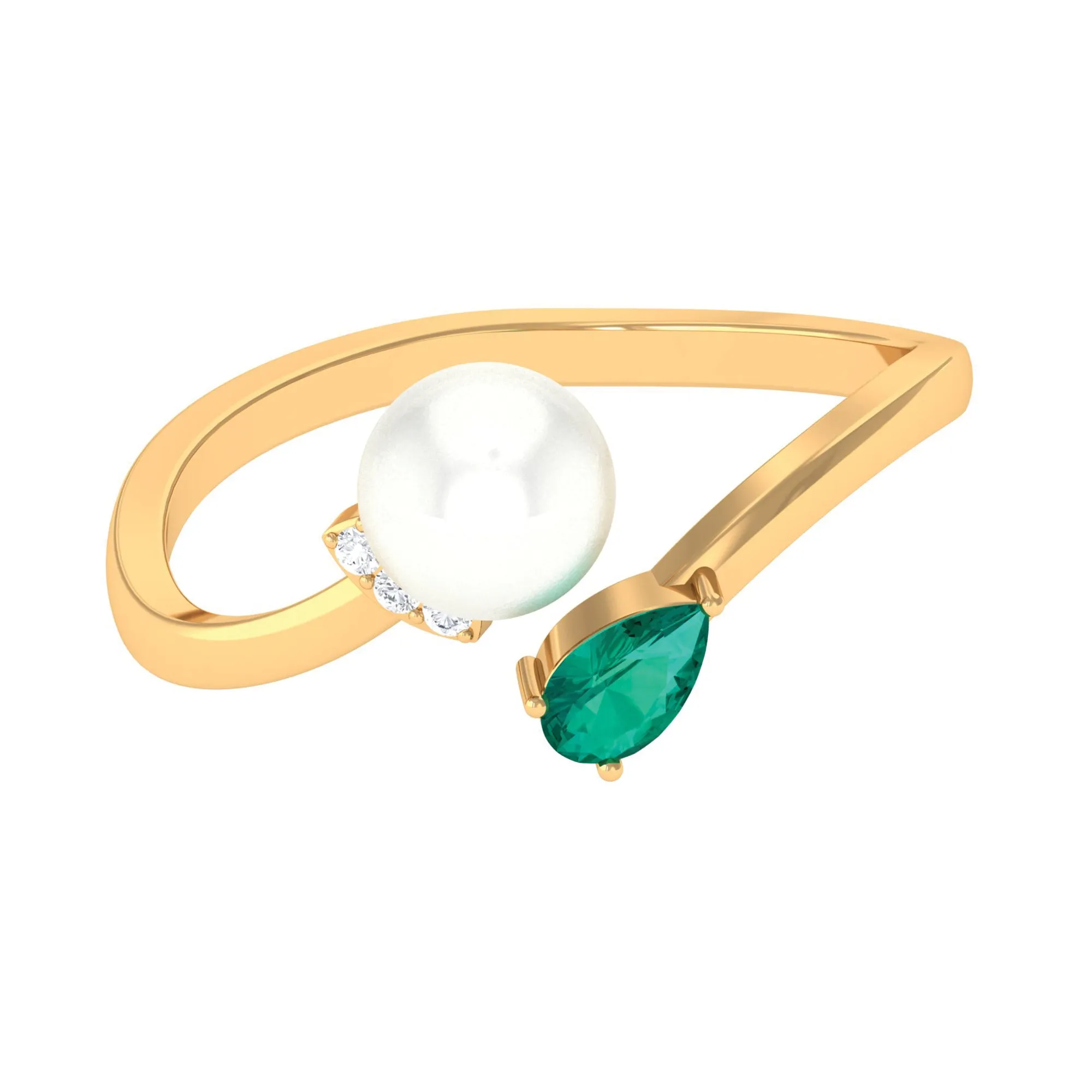 2.5 CT Freshwater Pearl Minimal Wrap Ring with Emerald and Moissanite