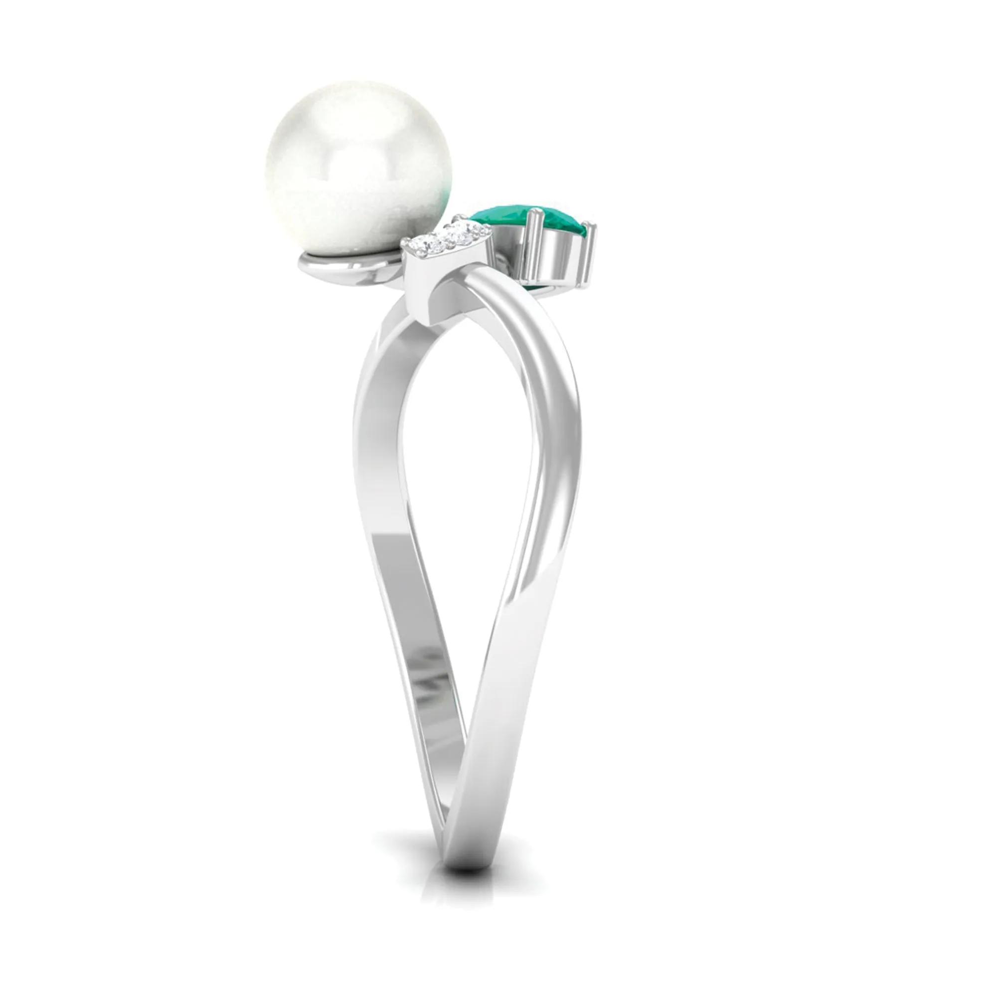 2.5 CT Freshwater Pearl Minimal Wrap Ring with Emerald and Moissanite