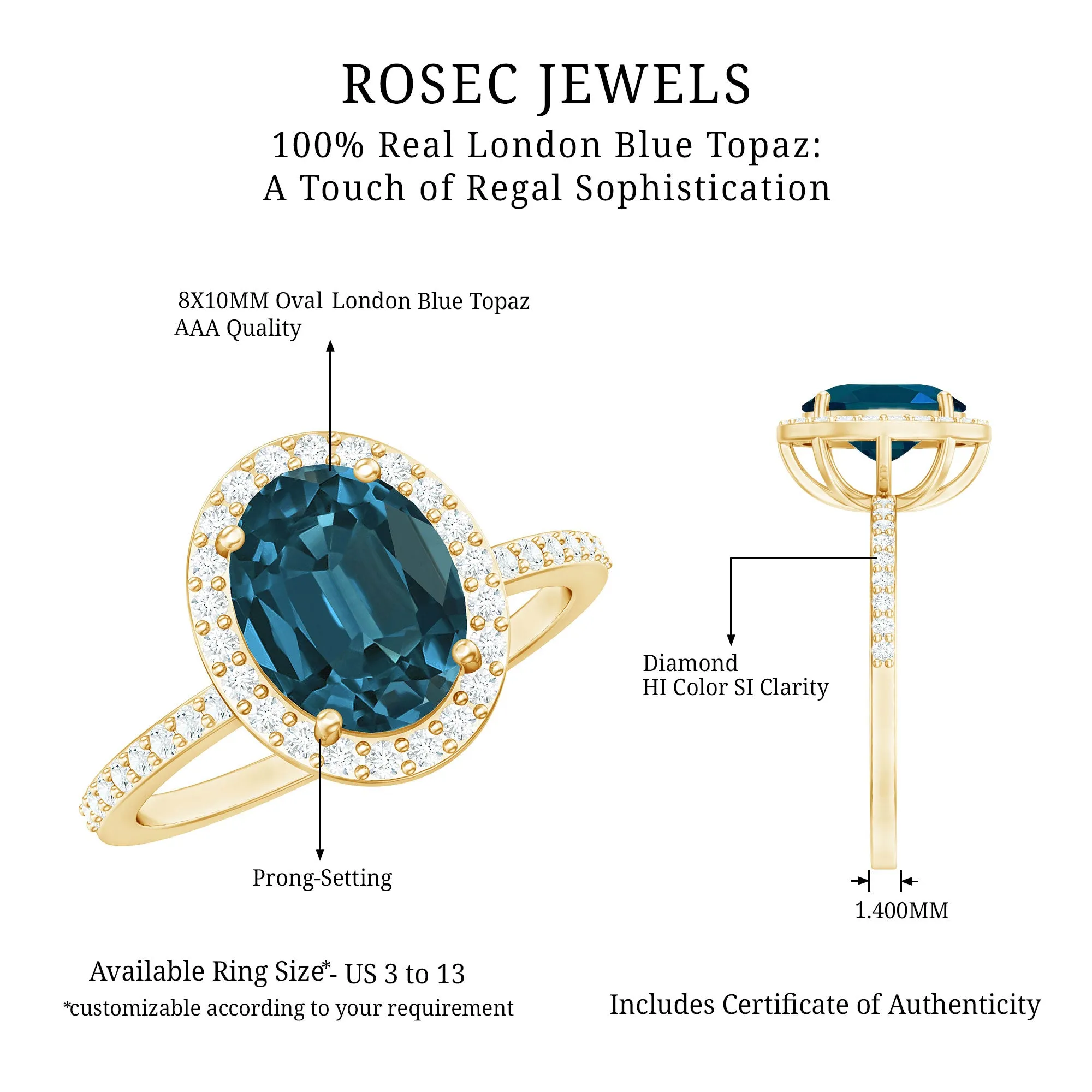 3 CT Classic Oval Cut London Blue Topaz and Diamond Halo Ring