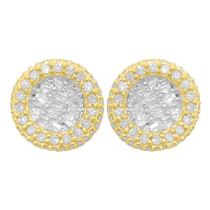 3D Circle Baguette Diamond Earrings 1.10cttw 10K Yellow Gold