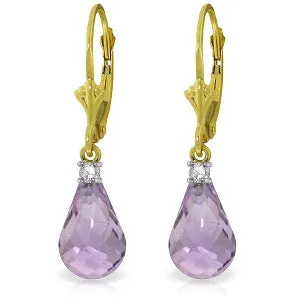 4.6 Carat 14K Solid Yellow Gold Leverback Earrings Diamond Amethyst