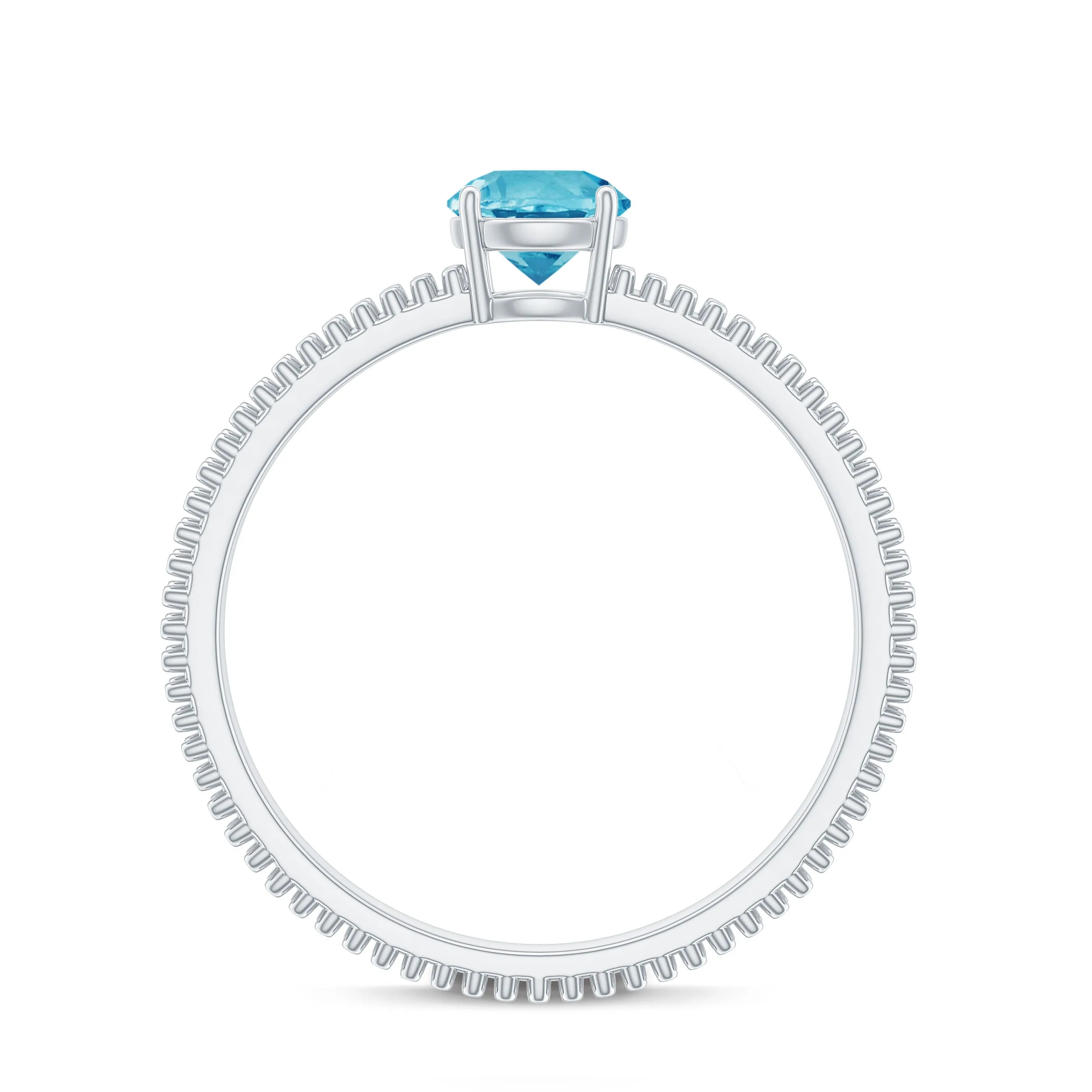 5 MM Solitaire Swiss Blue Topaz Band Ring with Beaded Embellishment