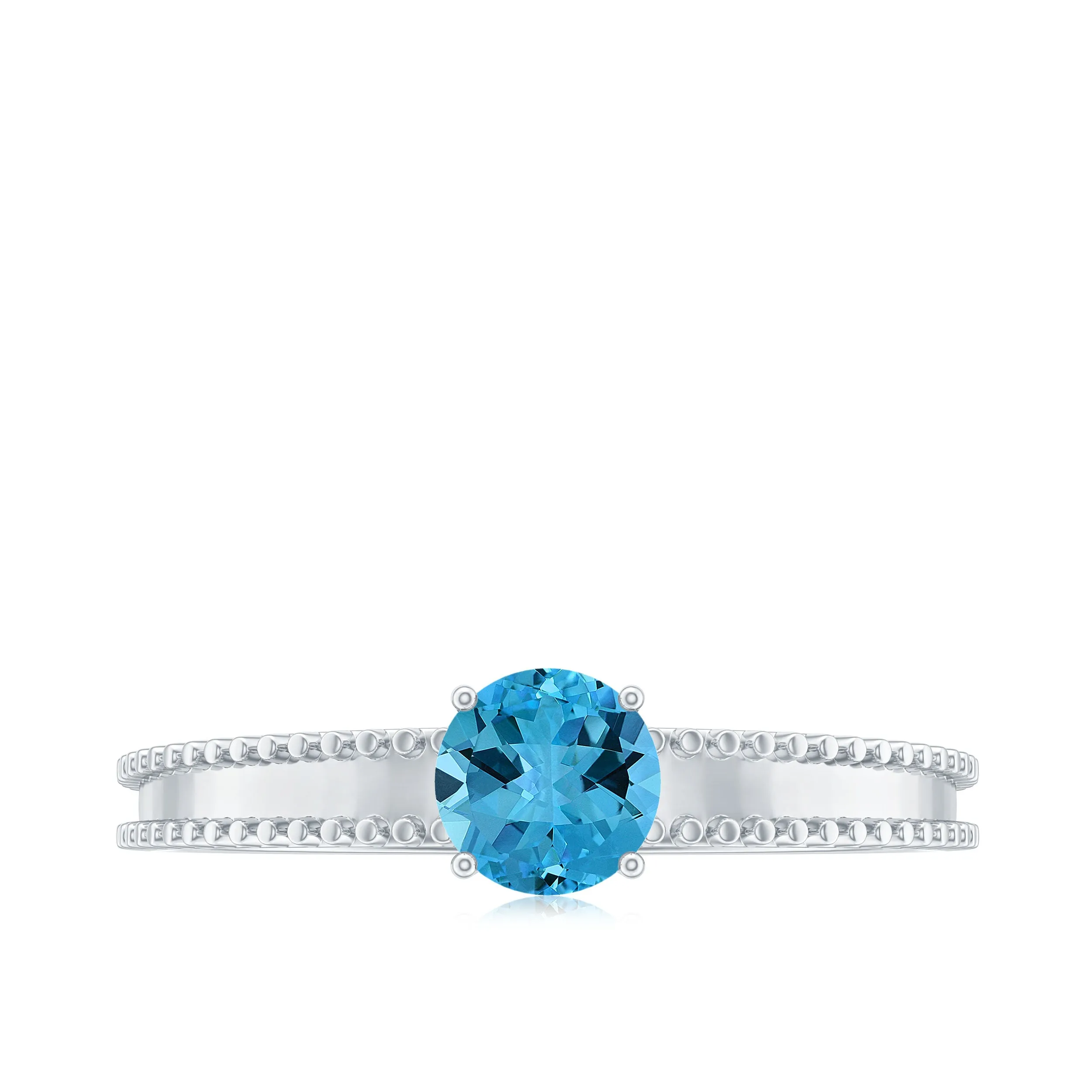 5 MM Solitaire Swiss Blue Topaz Band Ring with Beaded Embellishment