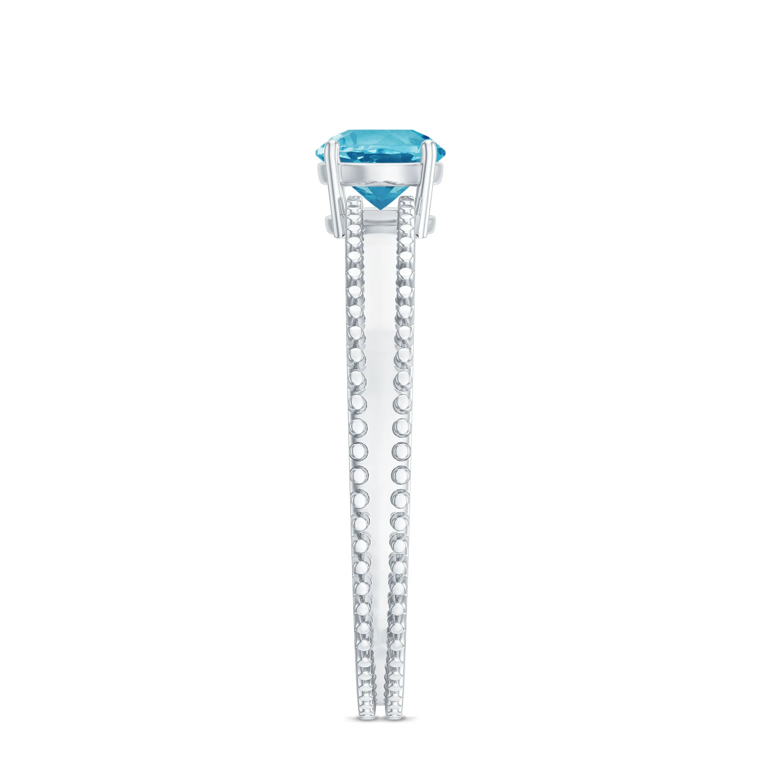 5 MM Solitaire Swiss Blue Topaz Band Ring with Beaded Embellishment