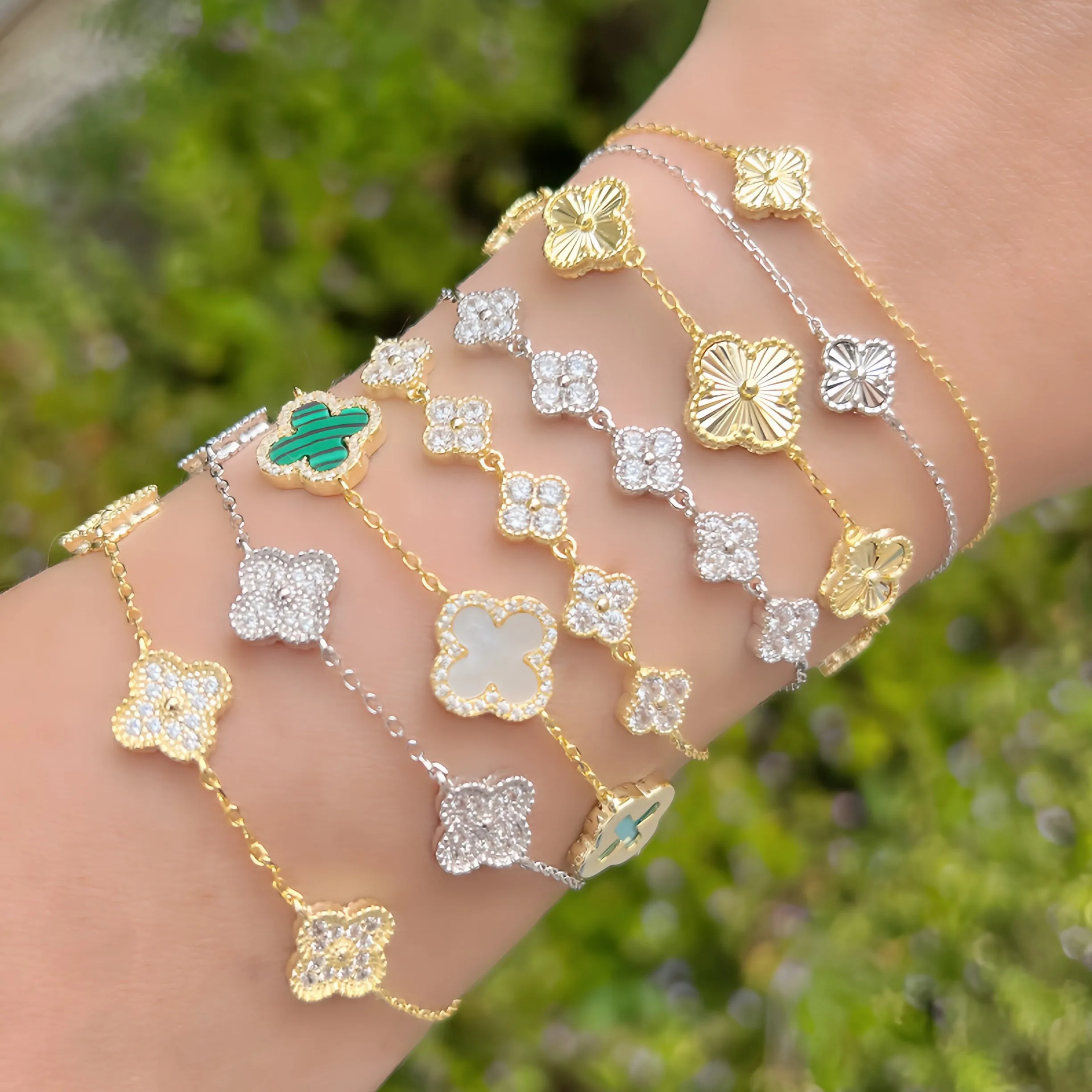 5 Station CZ Clovers Bracelet