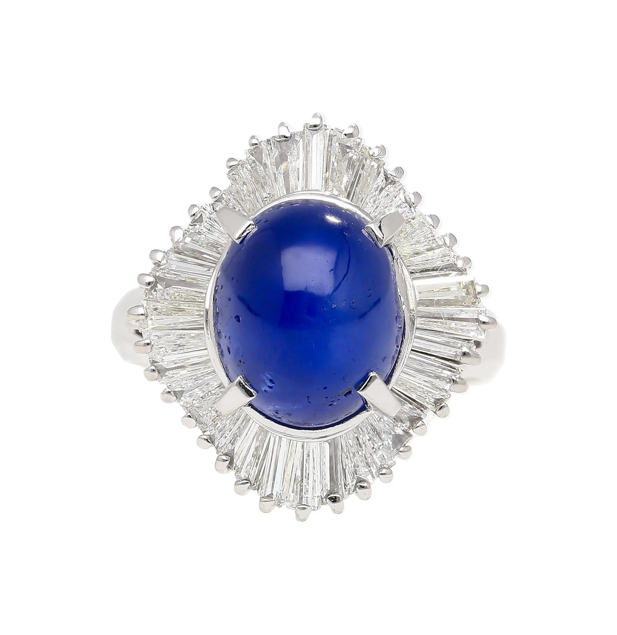 7.04 Carat Blue Star Sapphire and Diamond Platinum Ballerina Ring