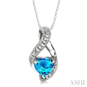 7x7MM Heart Shape Blue Topaz and 1/20 Ctw Single Cut Diamond Pendant in Sterling Silver with Chain