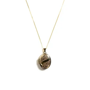 9 Carat Gold Engraved Oval Locket Pendant Necklace, Yellow Gold