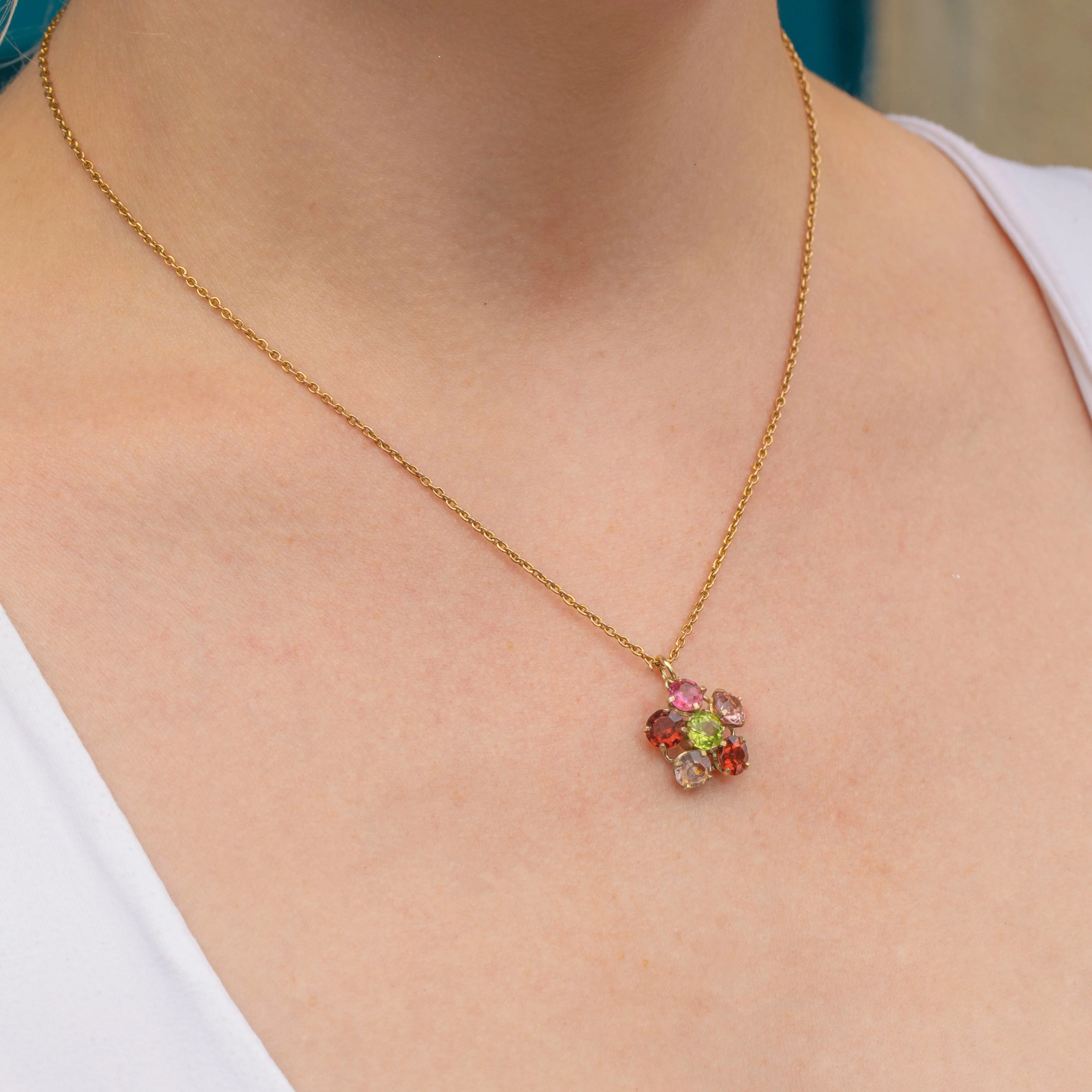 9ct Gold Pink Topaz, Pink Sapphire & Green Garnet Pendant