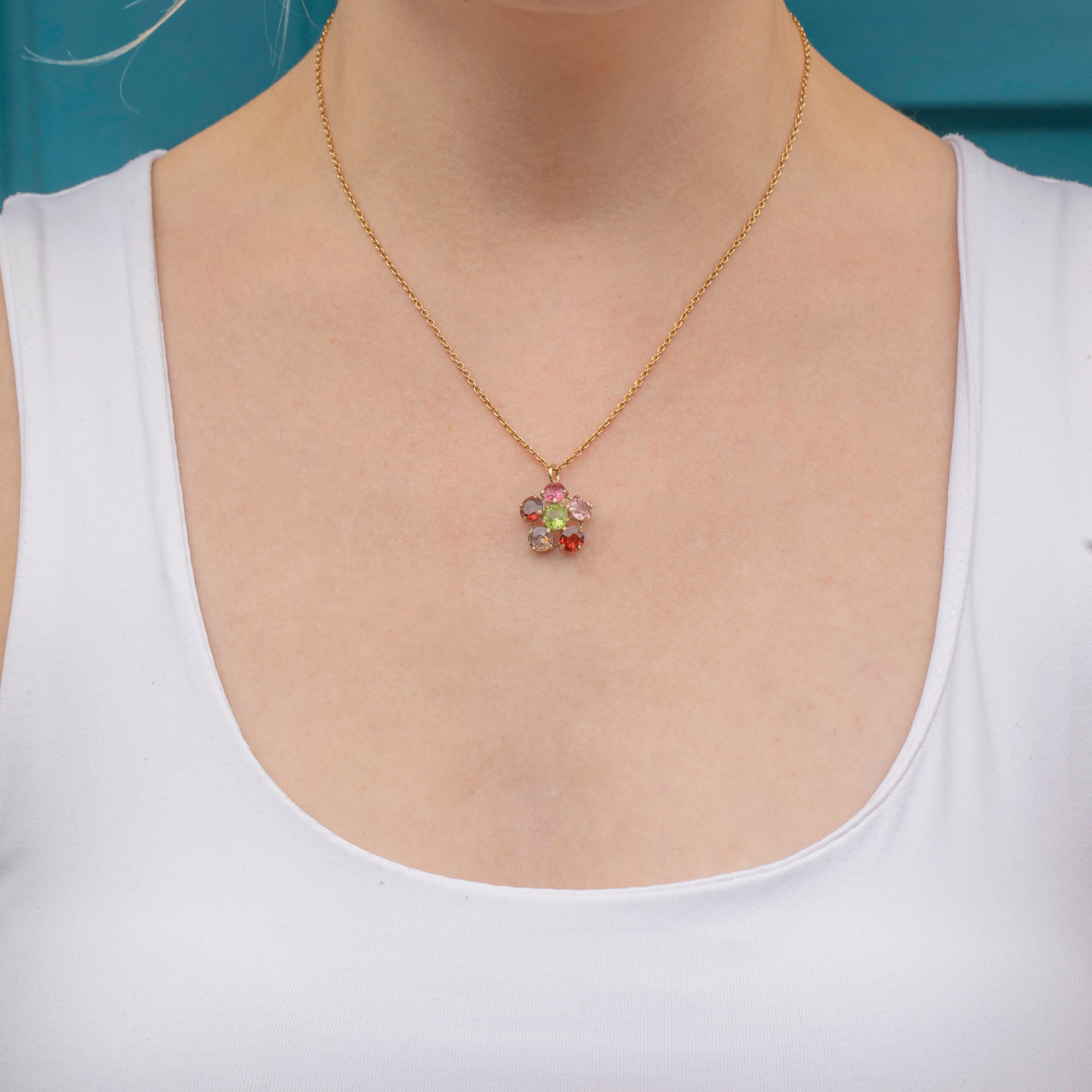 9ct Gold Pink Topaz, Pink Sapphire & Green Garnet Pendant