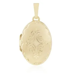 9ct Gold Women's Oval Locket, Delicate Engraving, 24mm, 18" Chain, Gift box included