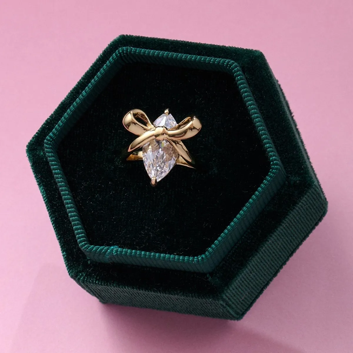 Amelia Bow Ring Clear CZ and Gold