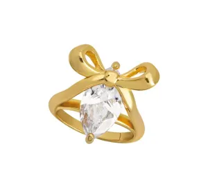 Amelia Bow Ring Clear CZ and Gold