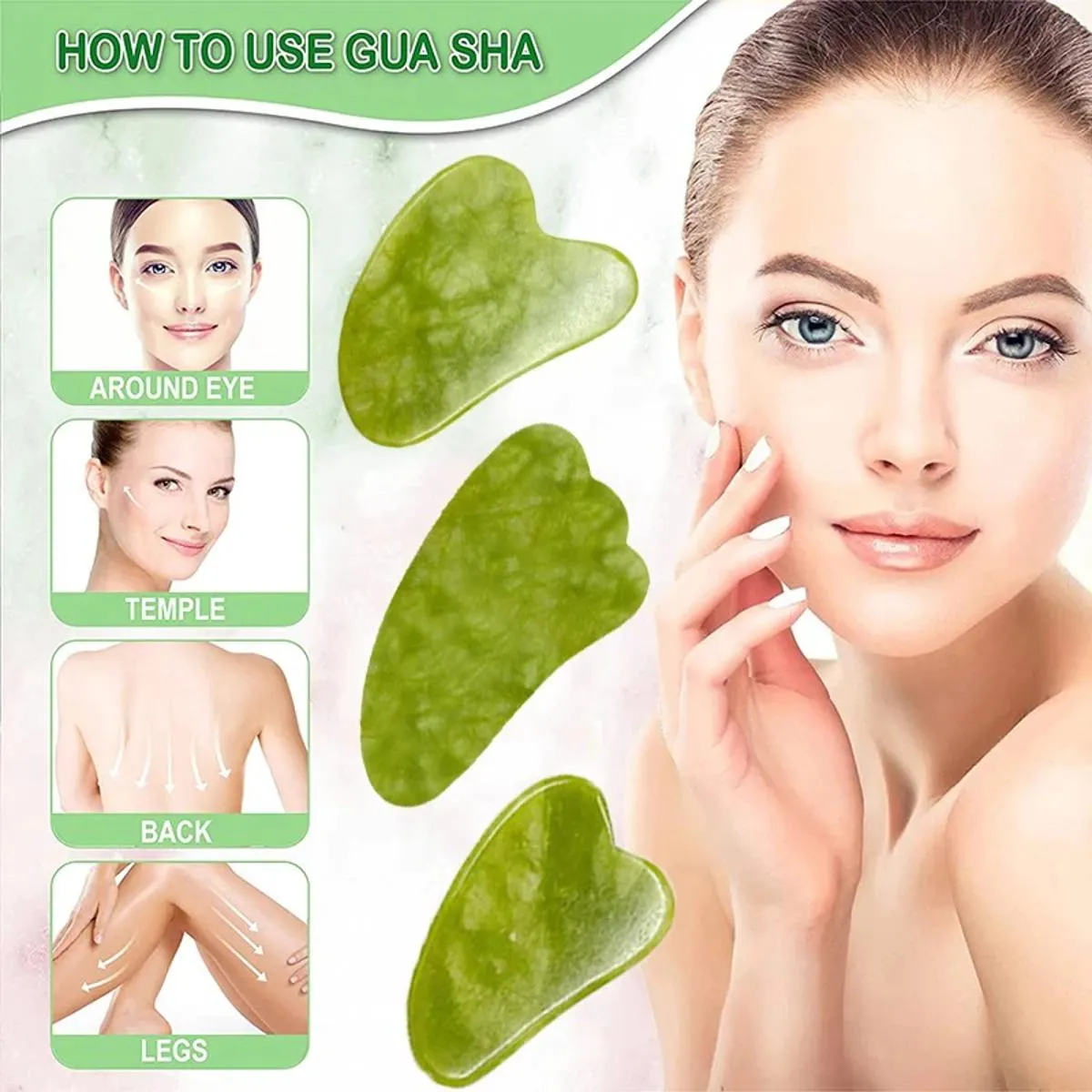 Anti-Aging Natural Stone Jade Gua Sha Heart Shape Scrapper for Face Massage Slimming Facial Relaxation and Face Lift