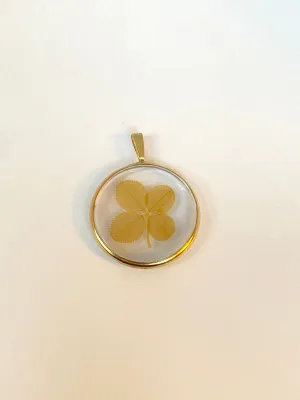 Antique, 10ct Gold Green Natural 4 leaf Clover, Shamrock Locket Pendant/Charm