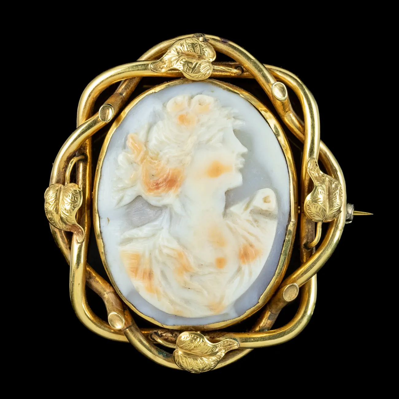 Antique Edwardian Cameo Brooch 9ct Gold Circa 1905 Boxed