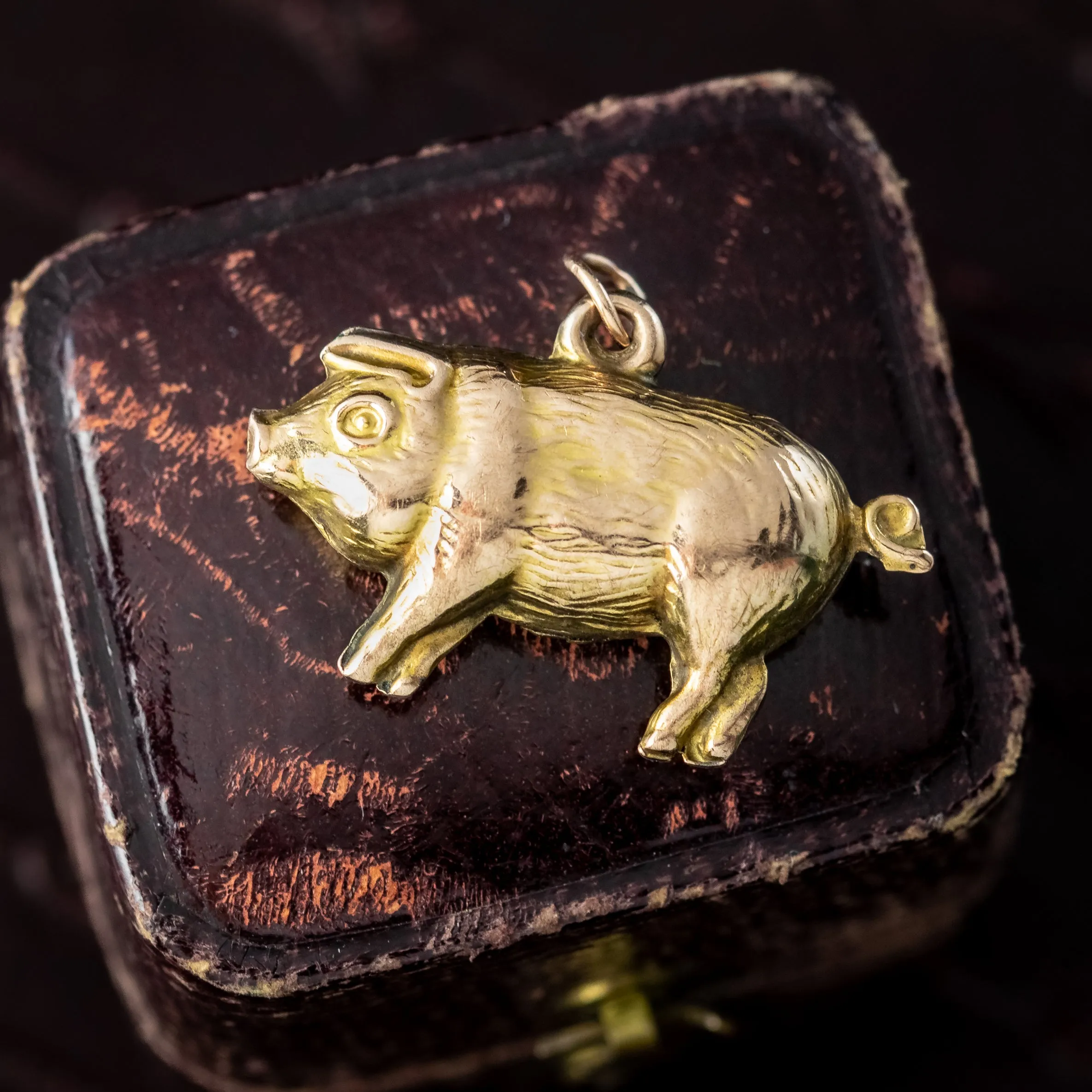 Antique Edwardian Pig Charm Pendant 9ct Gold