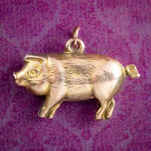 Antique Edwardian Pig Charm Pendant 9ct Gold