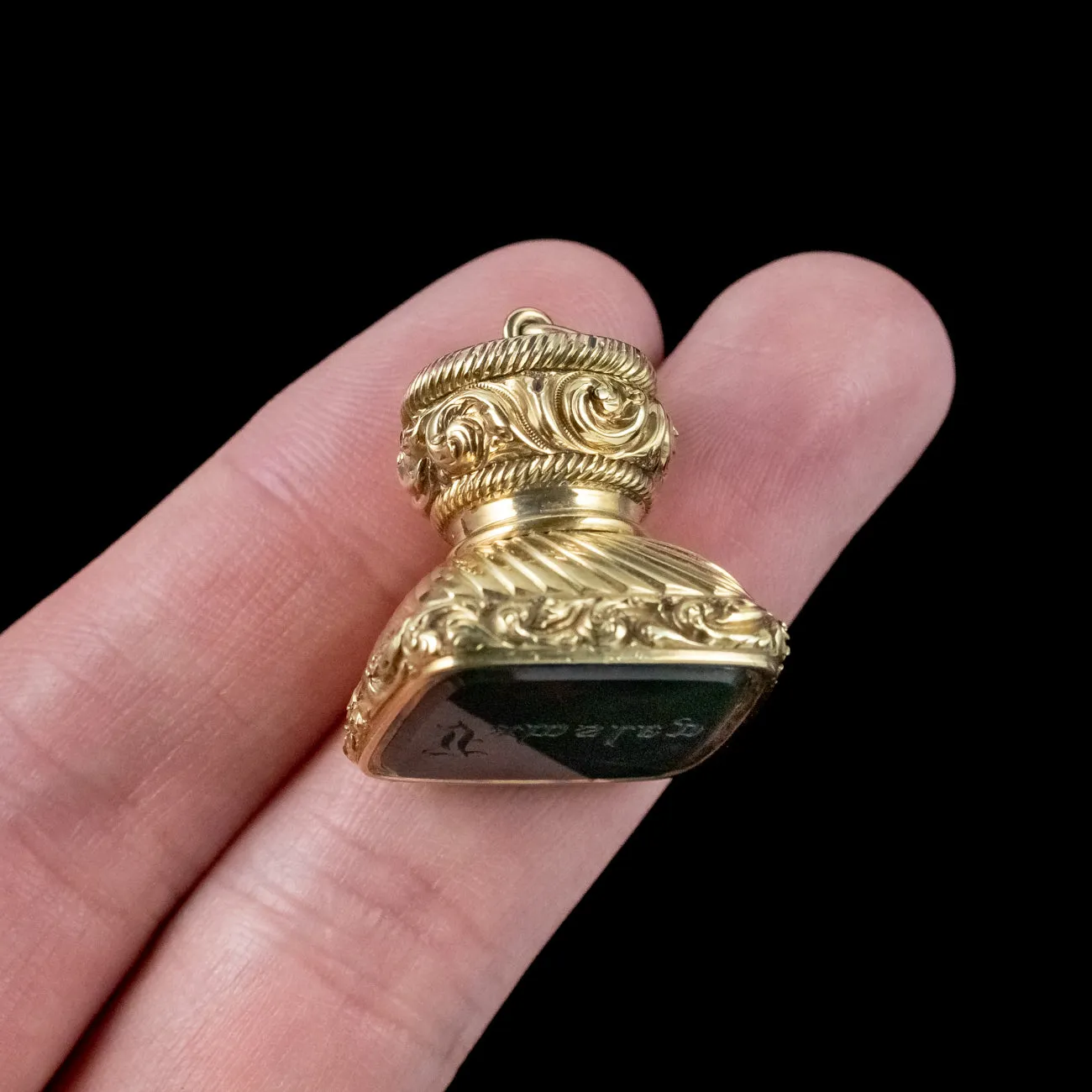 Antique Georgian Bloodstone Seal Fob Pendant 18ct Gold