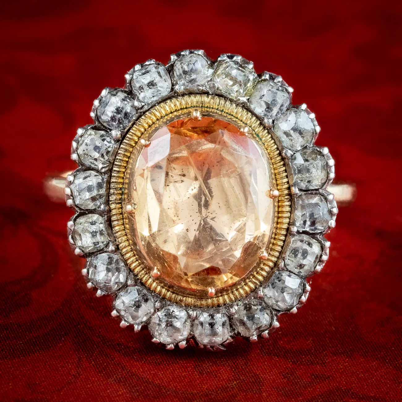 Antique Georgian Imperial Topaz Paste Cluster Ring 4ct Orange Topaz