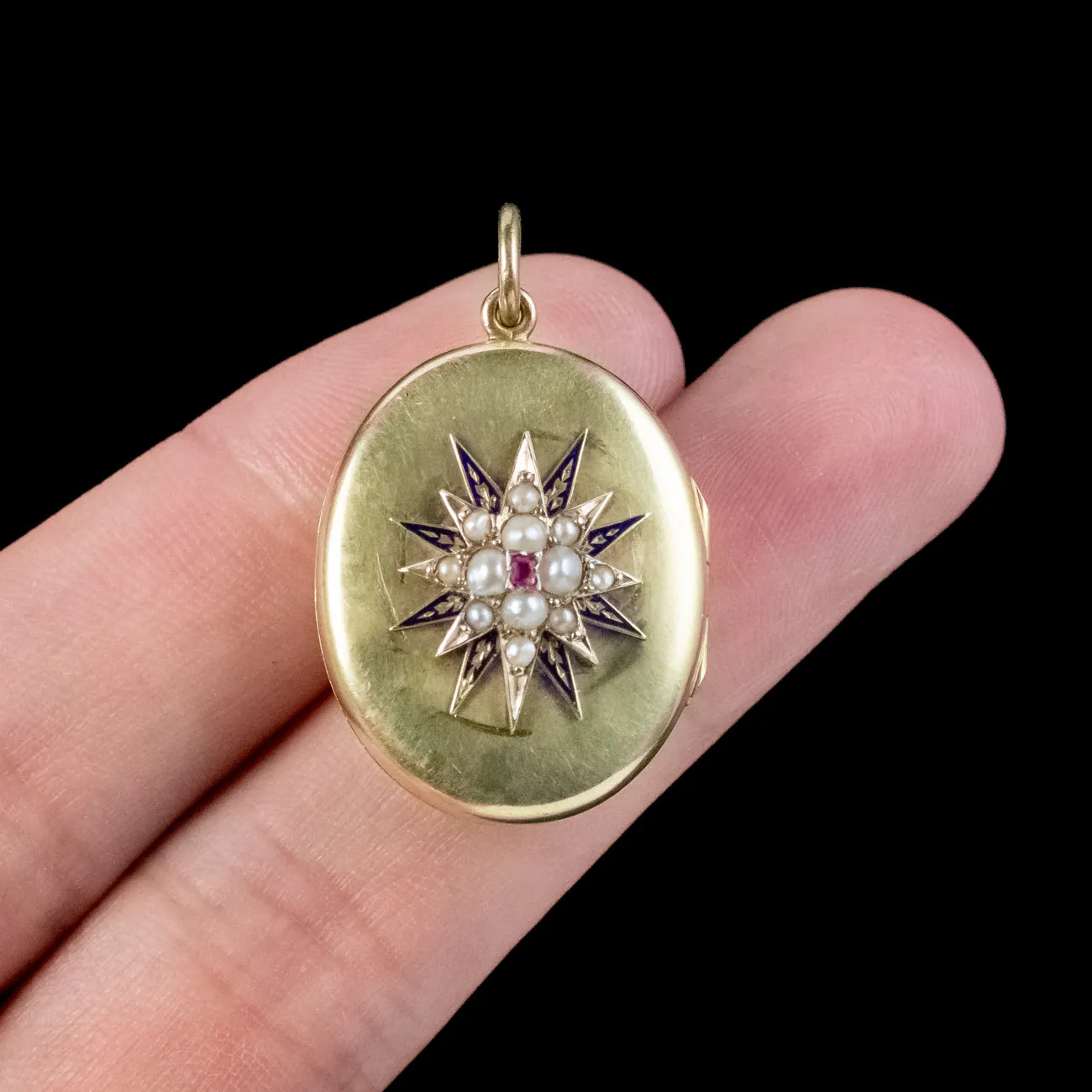 Antique Victorian Ruby Pearl Star Locket 15ct Gold