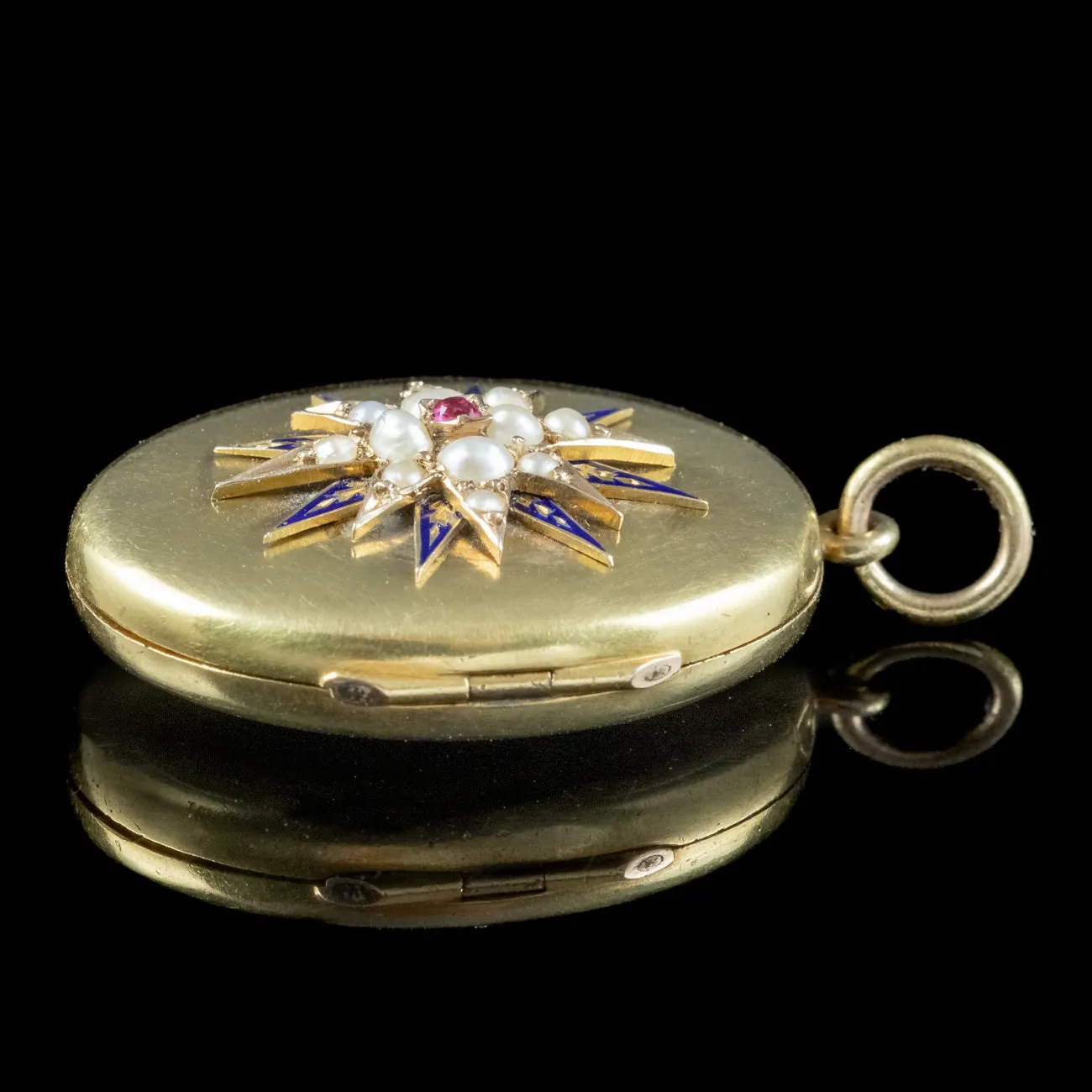 Antique Victorian Ruby Pearl Star Locket 15ct Gold