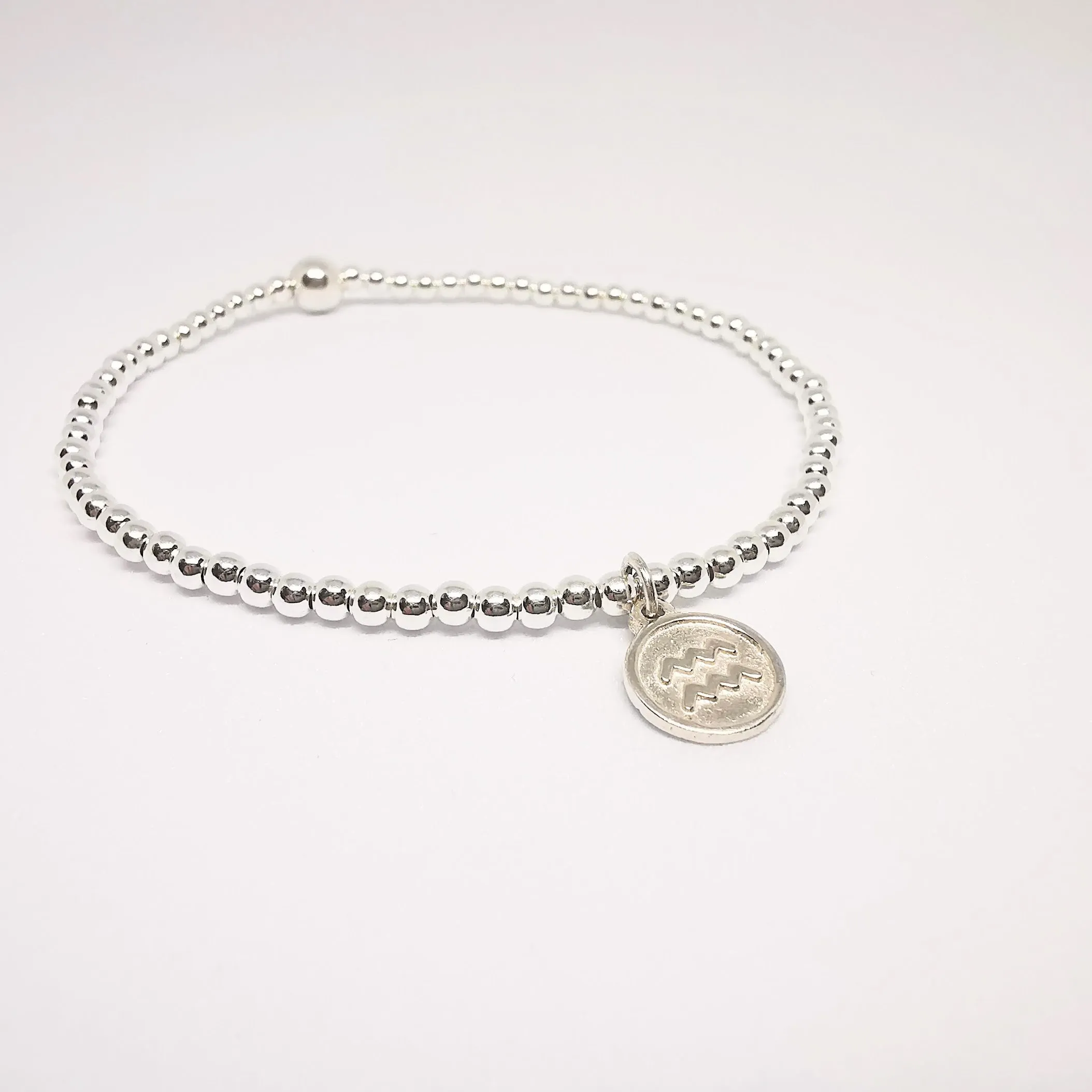 AQUARIUS Zodiac Beaded Bracelet in Sterling Silver