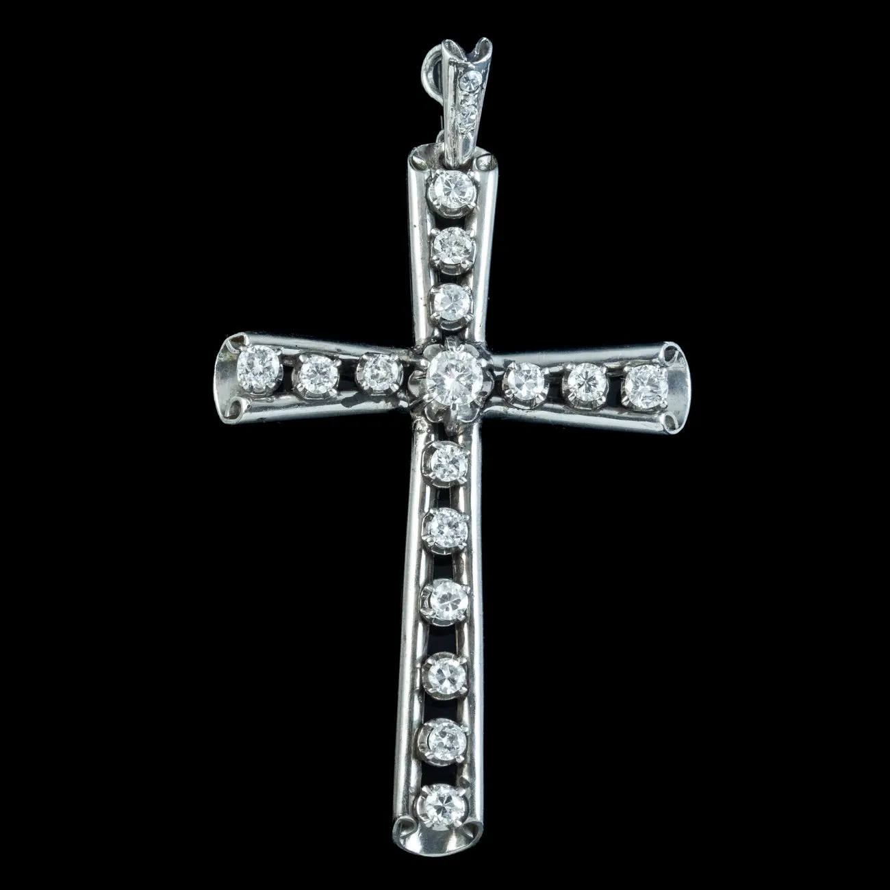 Art Deco Diamond Cross Pendant Platinum 1.5ct Diamond