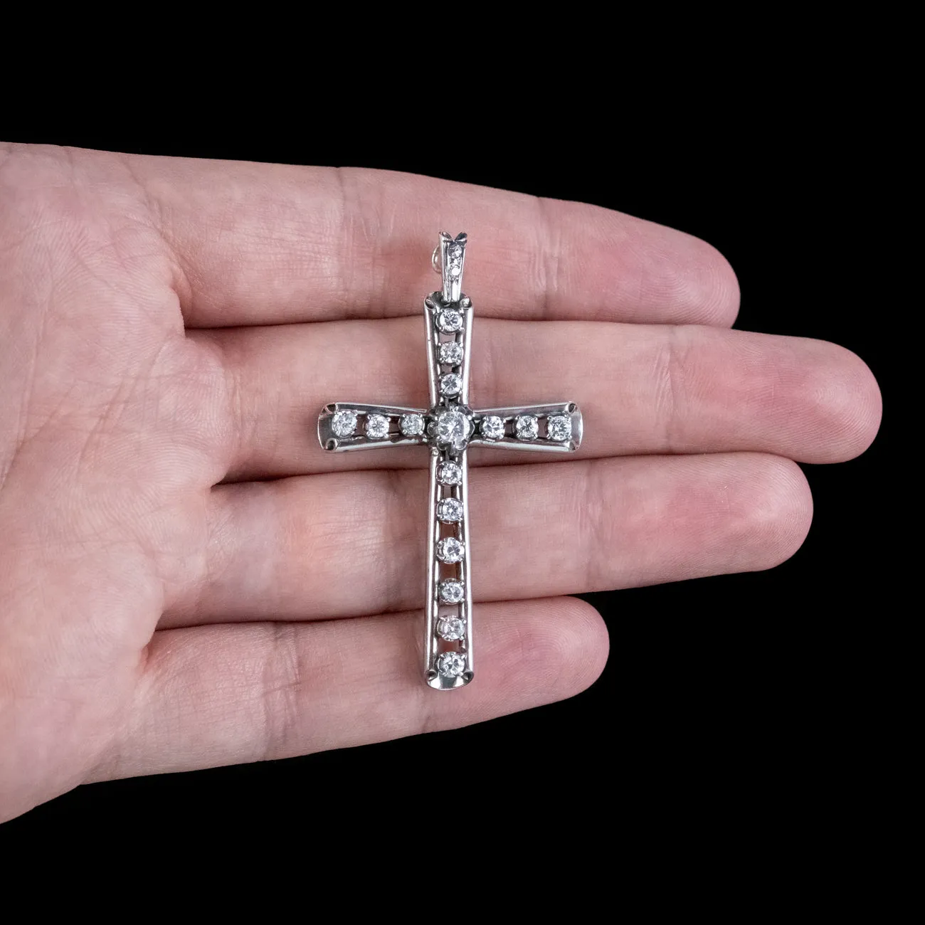 Art Deco Diamond Cross Pendant Platinum 1.5ct Diamond