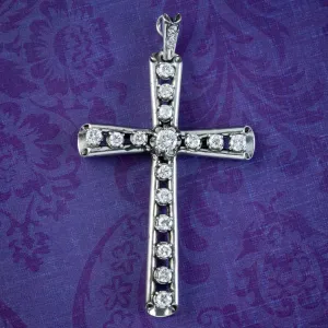 Art Deco Diamond Cross Pendant Platinum 1.5ct Diamond