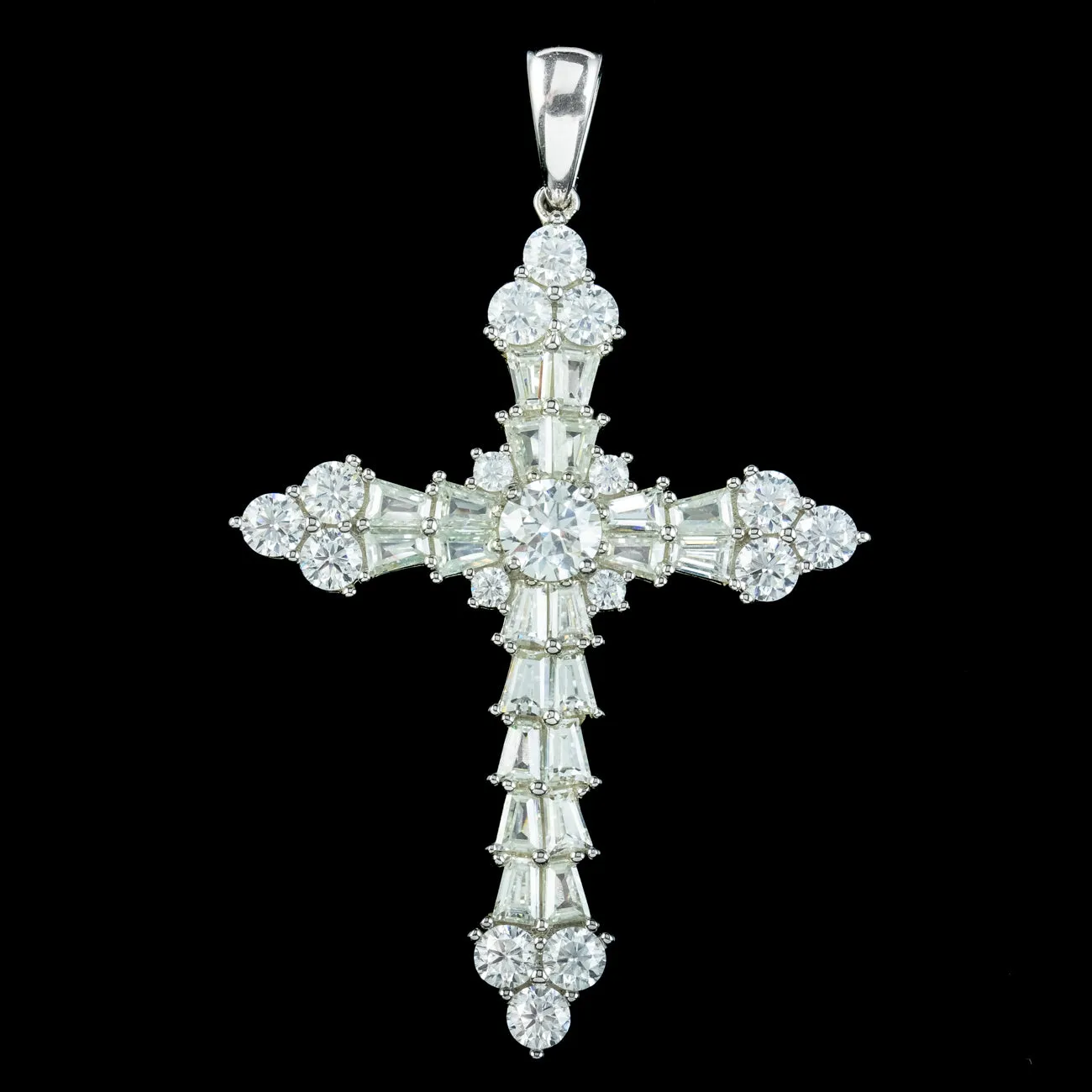 Art Deco Style Moissanite Cross Pendant Sterling Silver 8.5ct Total