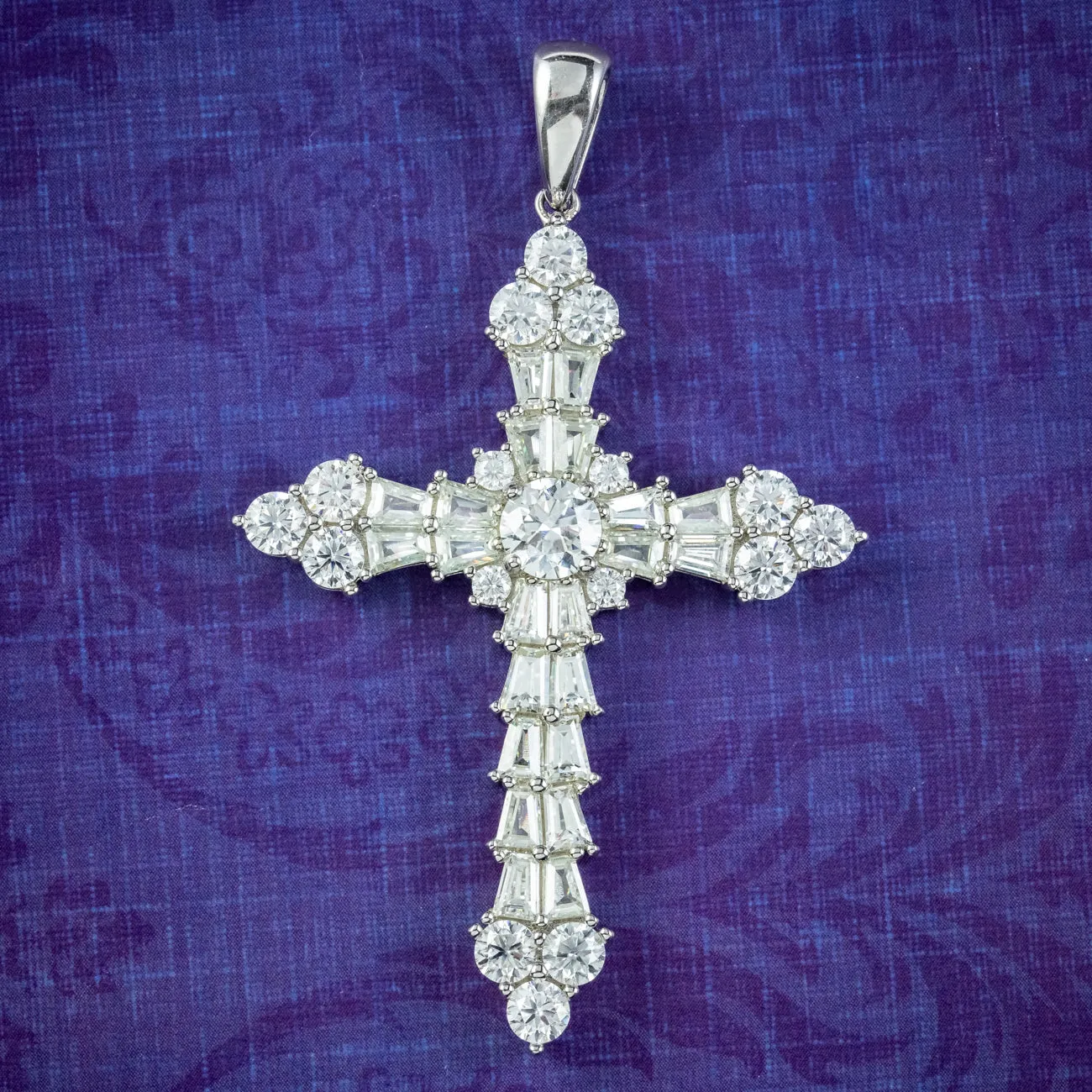 Art Deco Style Moissanite Cross Pendant Sterling Silver 8.5ct Total