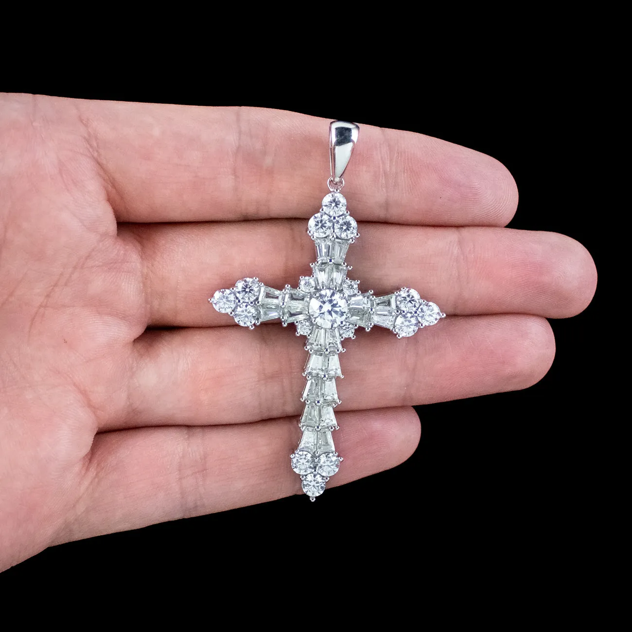 Art Deco Style Moissanite Cross Pendant Sterling Silver 8.5ct Total