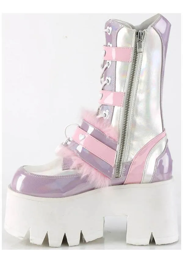 ASHES-120 [B.Pink-Lavender Holographic] | PLATFORM HEELS [PREORDER]