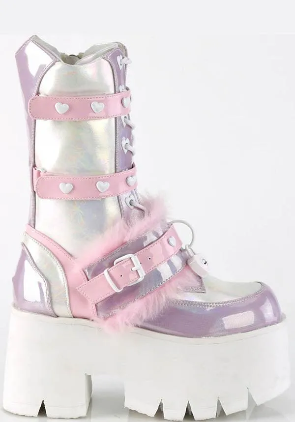 ASHES-120 [B.Pink-Lavender Holographic] | PLATFORM HEELS [PREORDER]