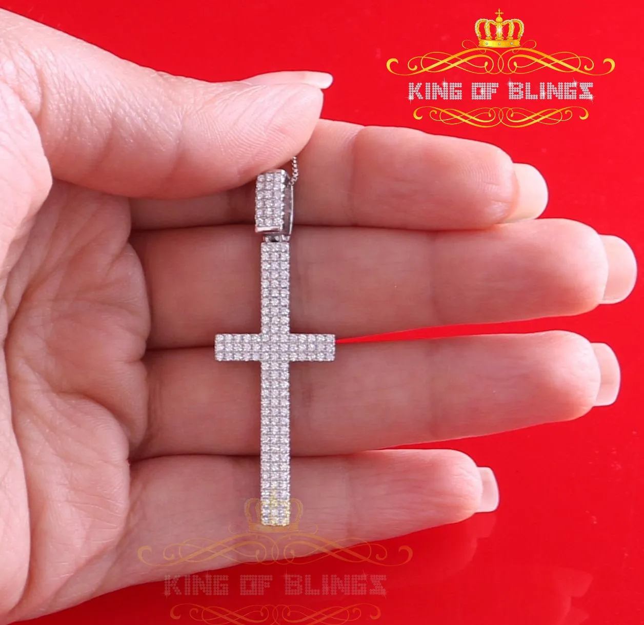 Attractive Fancy 925 Sterling White Silver CROSS Pendant 1.41ct Cubic Zirconia