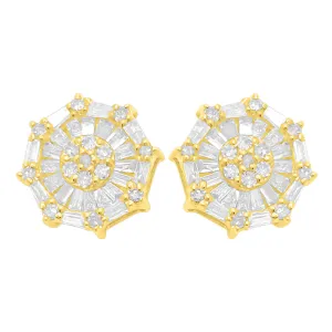 Baguette Octa Diamond Earrings .38cttw 10K Yellow Gold