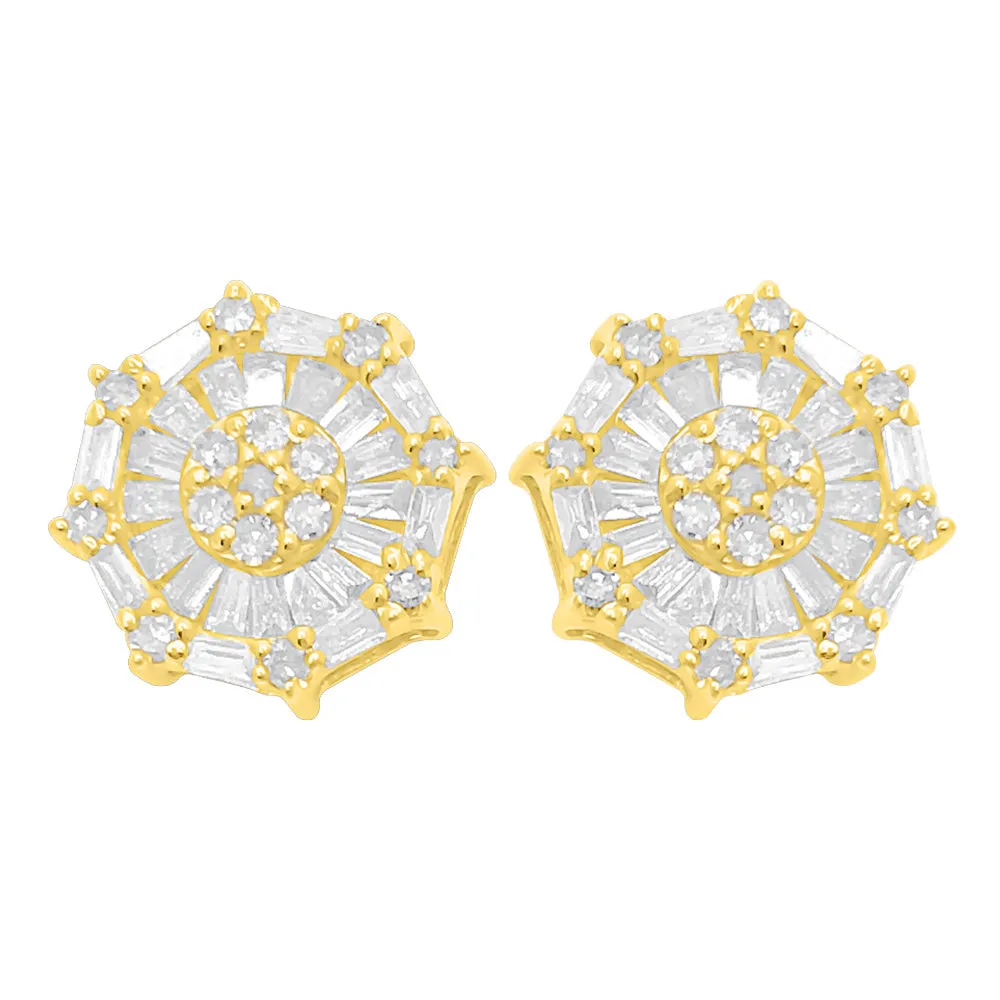 Baguette Octa Diamond Earrings .38cttw 10K Yellow Gold